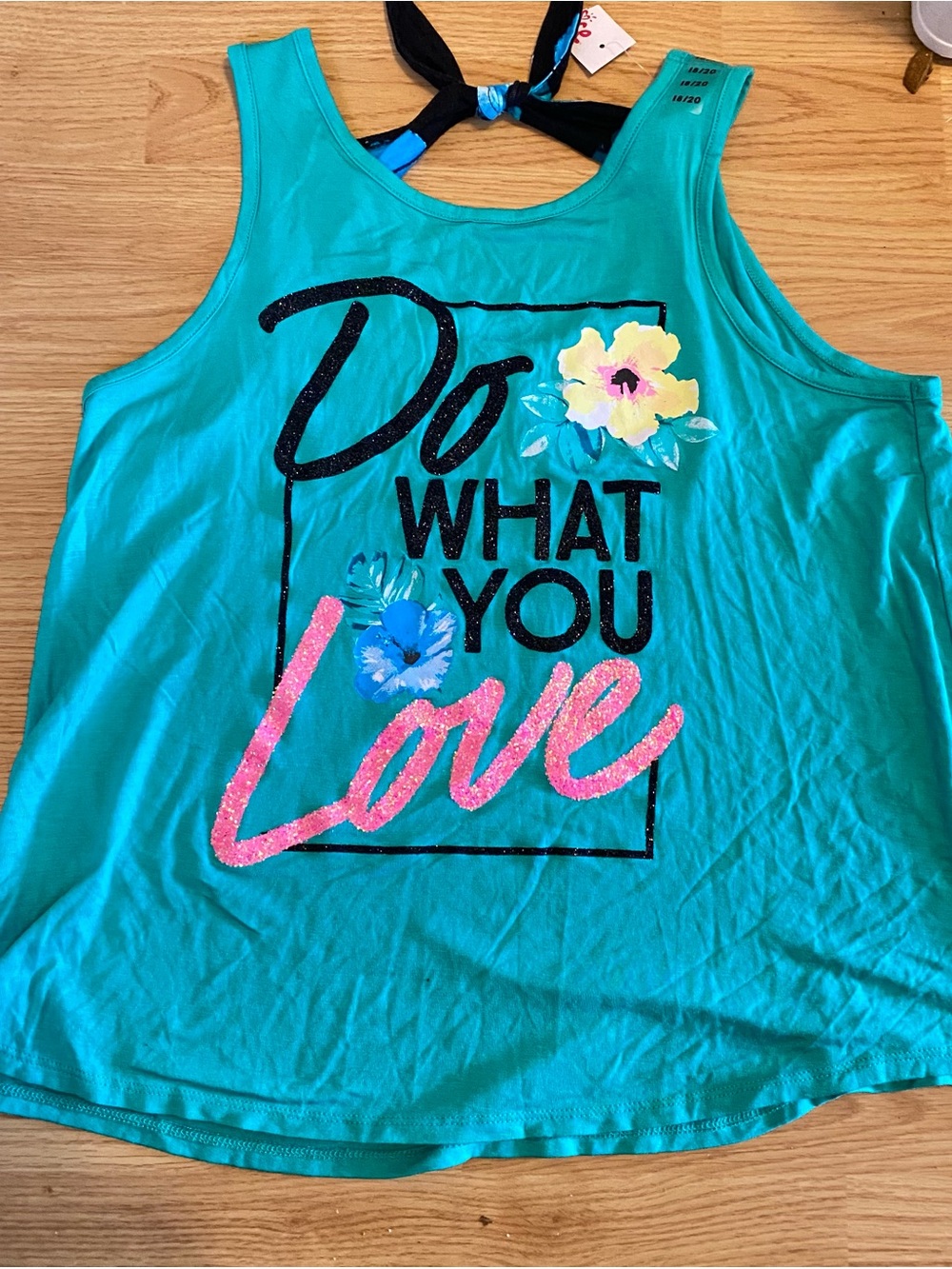 Justice Turquoise Tank with Pink Glitter Accents